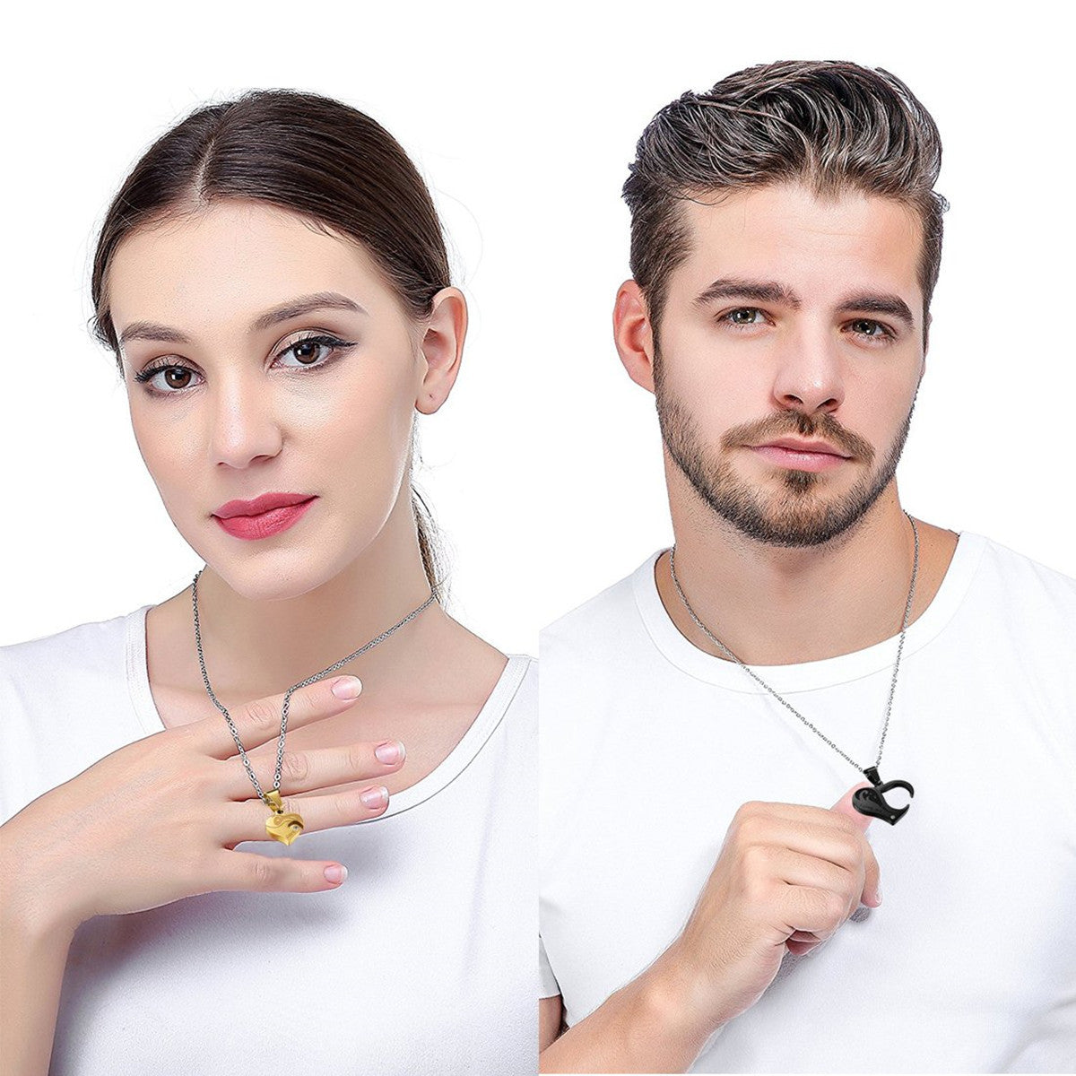 Wholesale stainless steel couple  heart shaped necklace