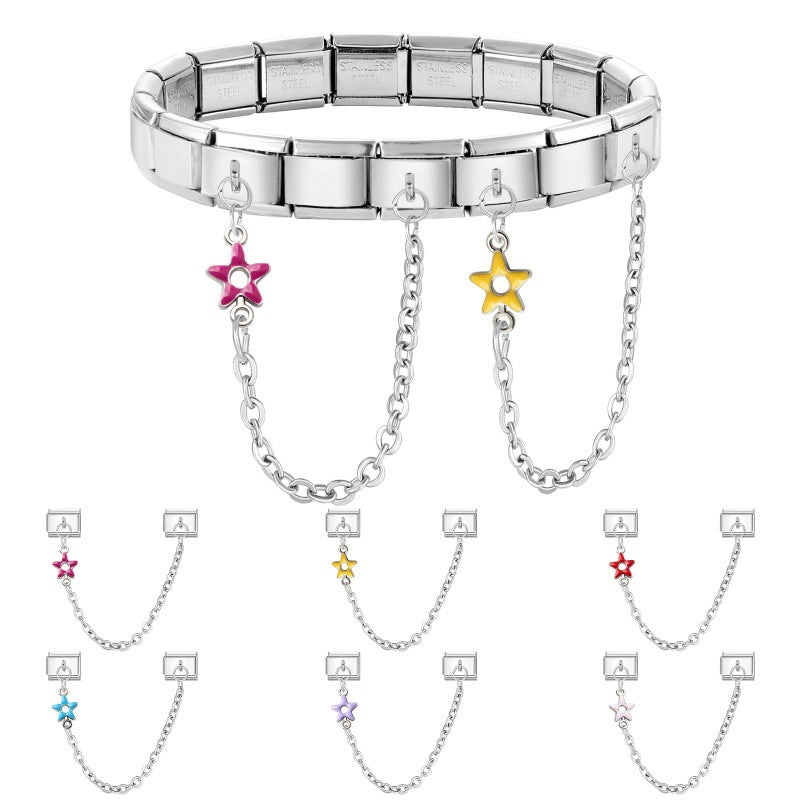 Wholesale 2PCS 9mm Italian Charm Starter Bracelets DIY Double Hanger flower Stainless Steel Composable Bracelet