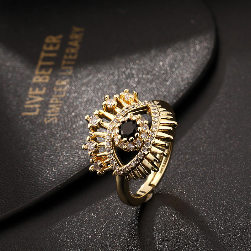 Wholesale Evil Eye Vintage Open Ring Copper Zircon Enamel Ring Fashion Jewelry Accessory For Everyday Wear
