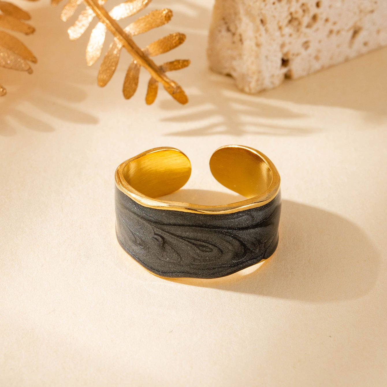 Wholesale Titanium Steel Oil Dropping Wave Adjustable Opening Ring