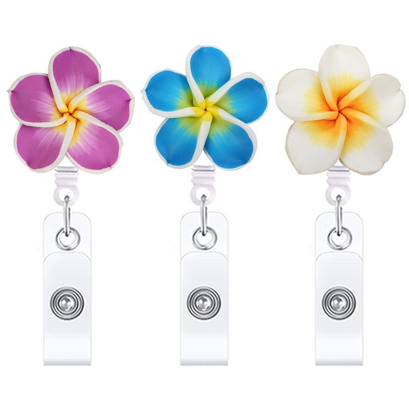 Wholesale Hawaiian Plumeria Badge Reel Handmade Soft y Flower – Casual Bag Charm or ID Accessory