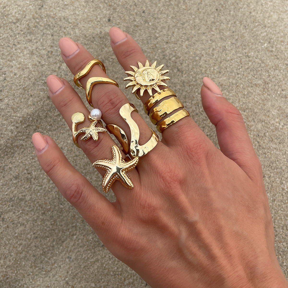 Wholesale Holiday style irregular starfish alloy opening ring set