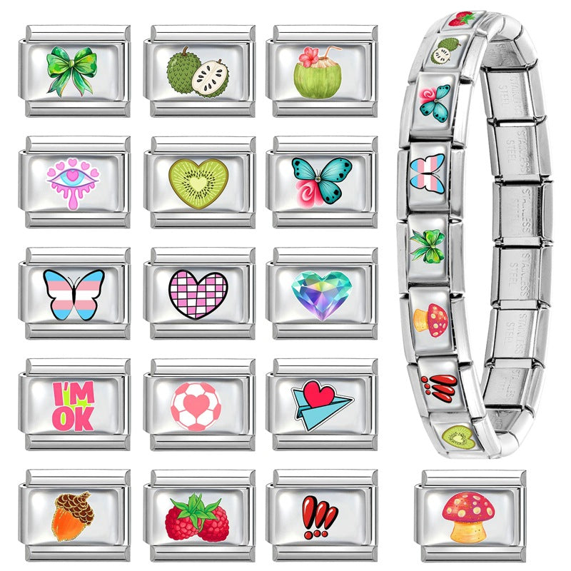 Wholesale Stainless Steel Heart Butterfly Fruit DIY Bracelet Charm,  Sweet Style Jewelry Accessory for Craft Supply