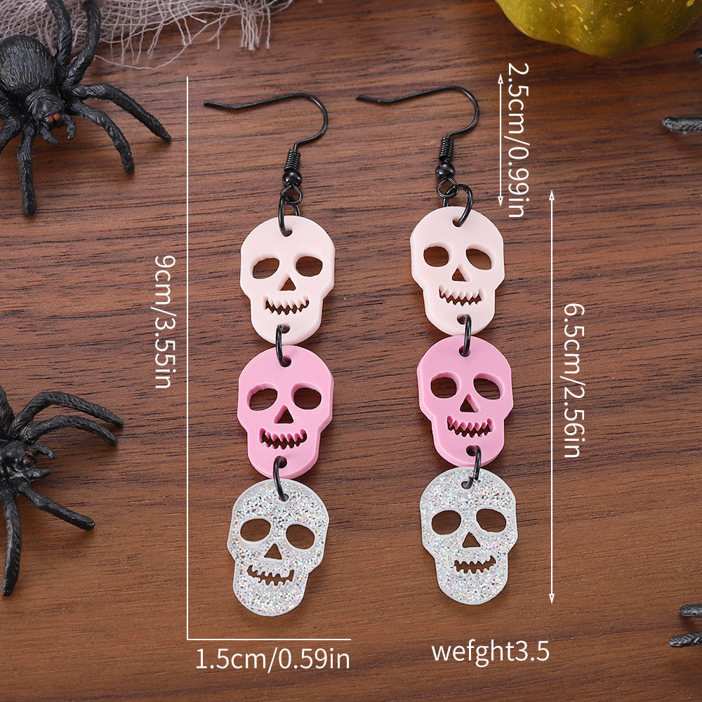 Wholesale Halloween Skull Sequins Triple  Pendant Acrylic Earrings