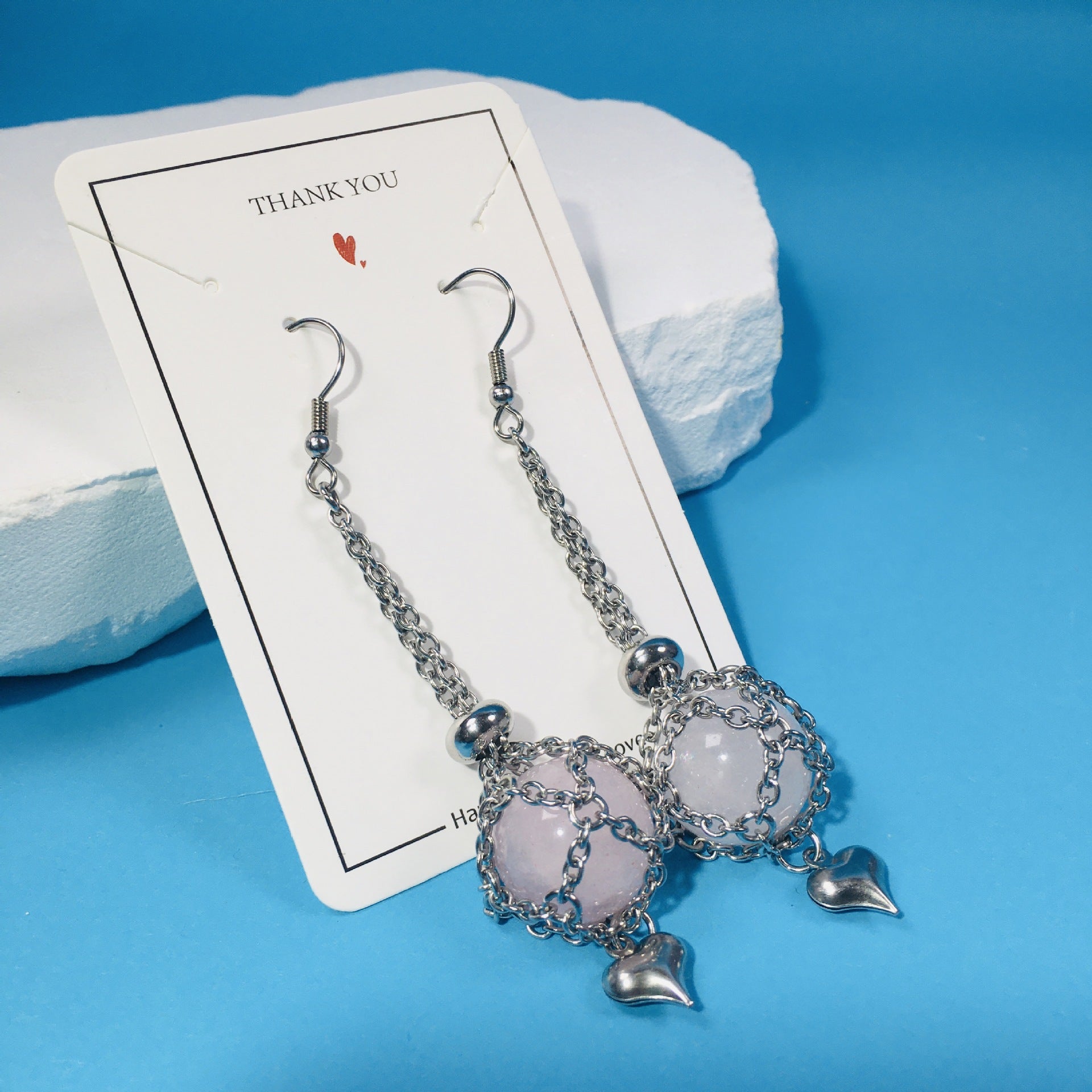 Wholesale Replaceable Crystal Natural Stone Adjustable Metal Mesh Pocket Earrings Heart Shape Pendant ACC-ES-RongGuan001