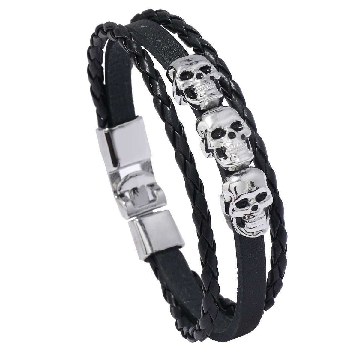 Wholesale Alloy Skull Bracelet Vintage Hand-woven Cowhide Bracelet