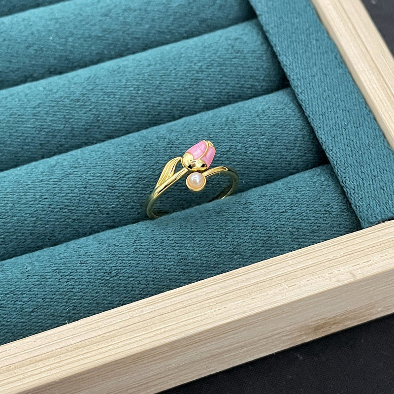Wholesale Light Luxury Enamel Dropping Glaze Butterfly Flower Ring