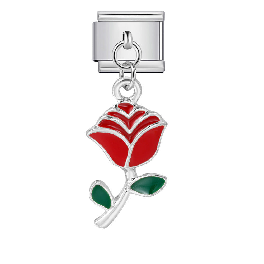 Wholesale Italian Charm Bracelet 9mm DIY single handmade flowerCreative Stainless Steel Composable Bracelet