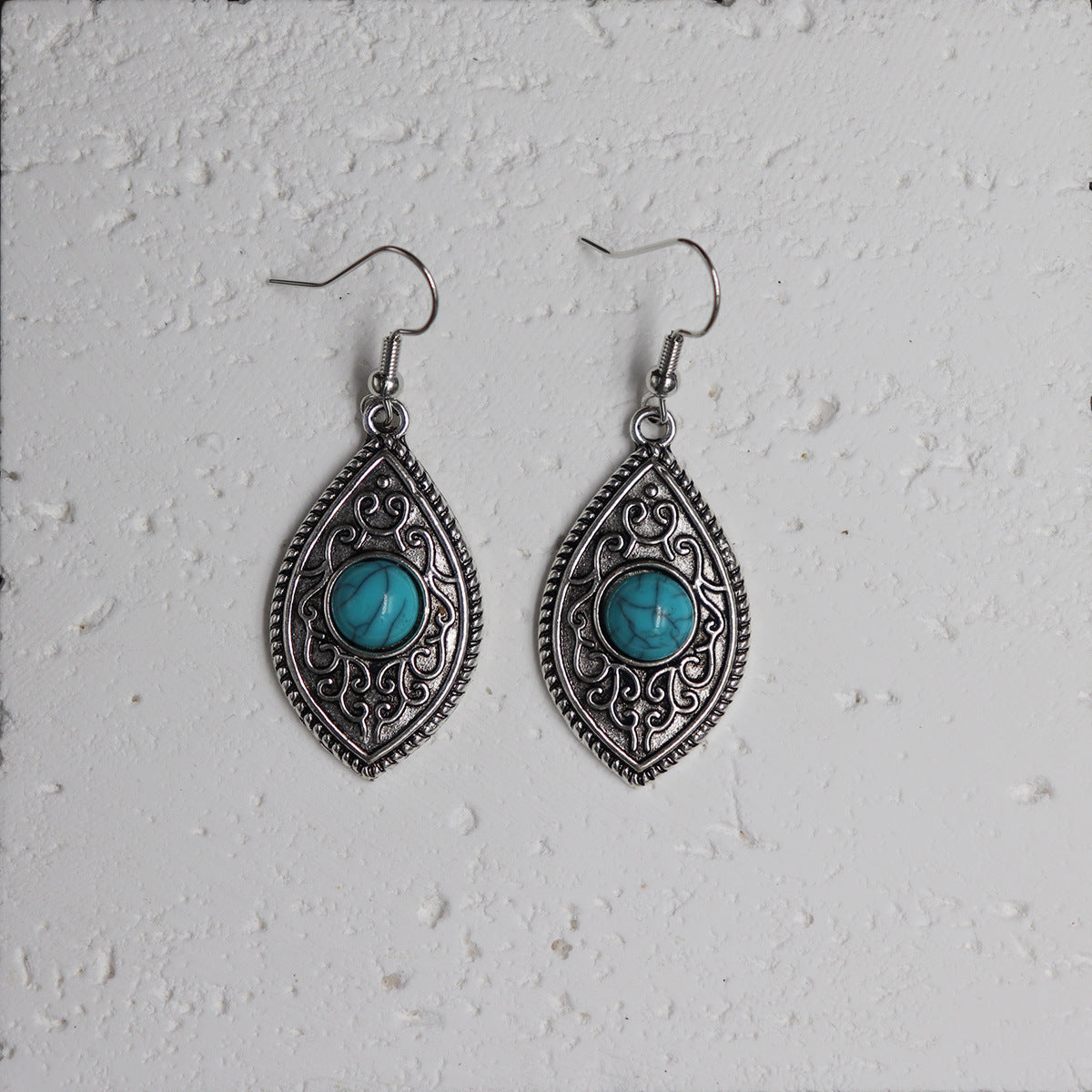 Wholesale Ethnic Style Alloy Drop Earrings with Imitation Turquoise – Trendy Beach Jewelry Accessory