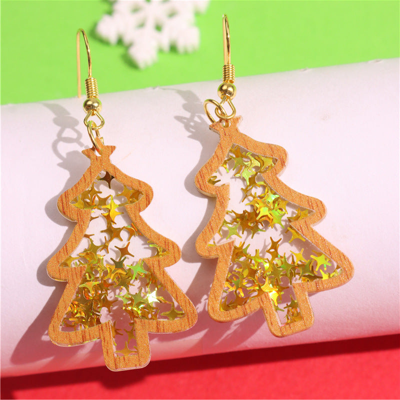 Wholesale  Christmas Acrylic Sequin Stars Christmas Tree Pendant Earrings
