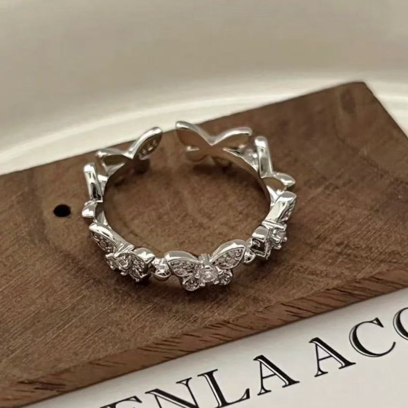 Wholesale Butterfly Adjustable Open Ring Sparkling Rhinestone Silver Tone Zinc Alloy Trendy Women S Jewelry Accessory For Gift Boutique Resale