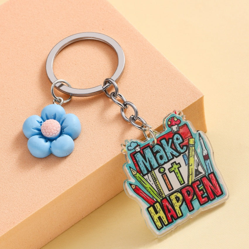 Wholesale Acrylic Inspirational Slogan Flower Keychain ACC-KC-RongR088