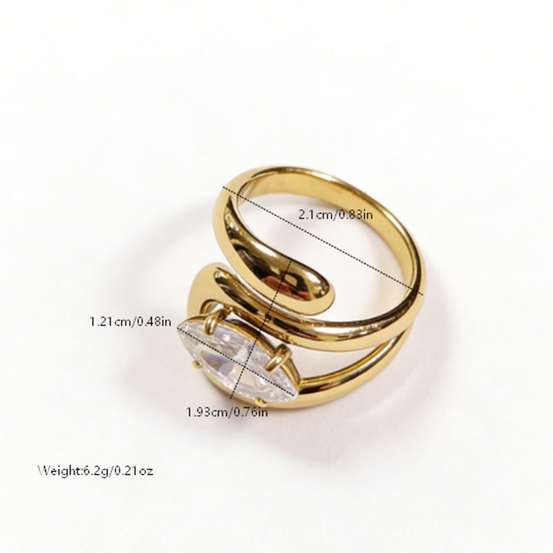 Wholesale Light Luxury Titanium Steel Open Ring with Zircon Inlay and Linear Design