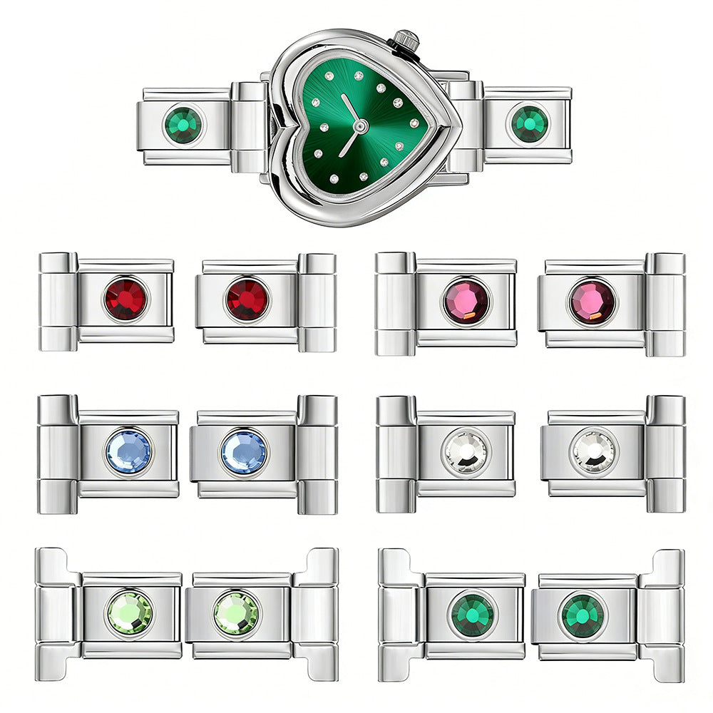Wholesale Stylish Watch Band Connector Round Zircon Stainless Steel DIY Bracelet Charm Jewelry Accessory for Boutique Resale