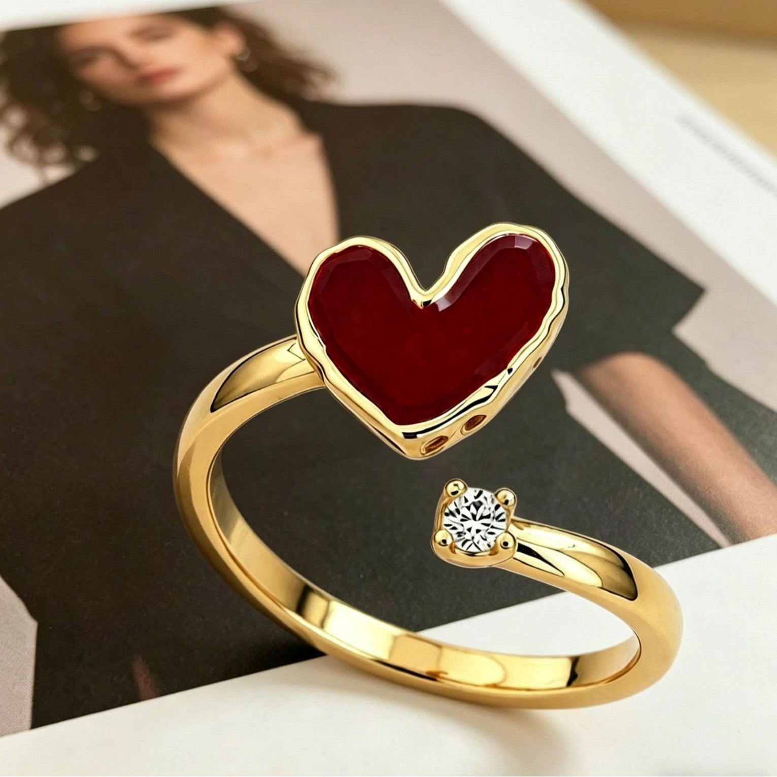 Wholesale Retro Style Women S Rhinestone Dripping Oil Heart Open Ring Chic Jewelry Accessory For Everyday Wear