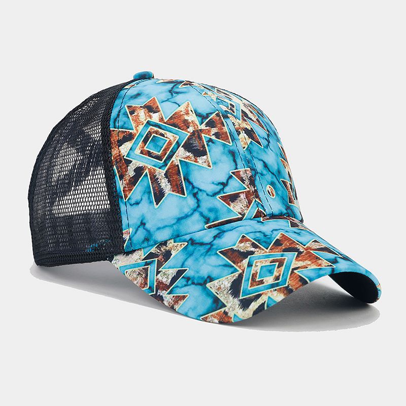 Wholesale Western Style Sunflower Cow Pattern Aztec Ponytail Hat Mesh Cap Baseball Cap ACC-HT-LvYi001
