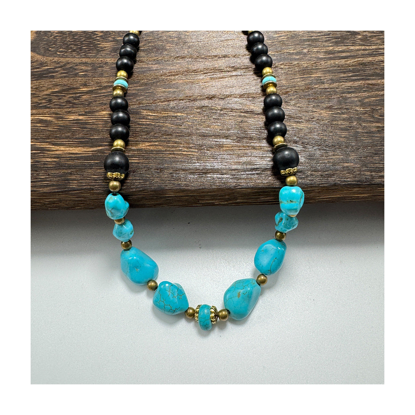 Wholesale Turquoise Volcanic Stone Necklace Ethnic Bohemian Style Men' s Fashion Accessory Gift