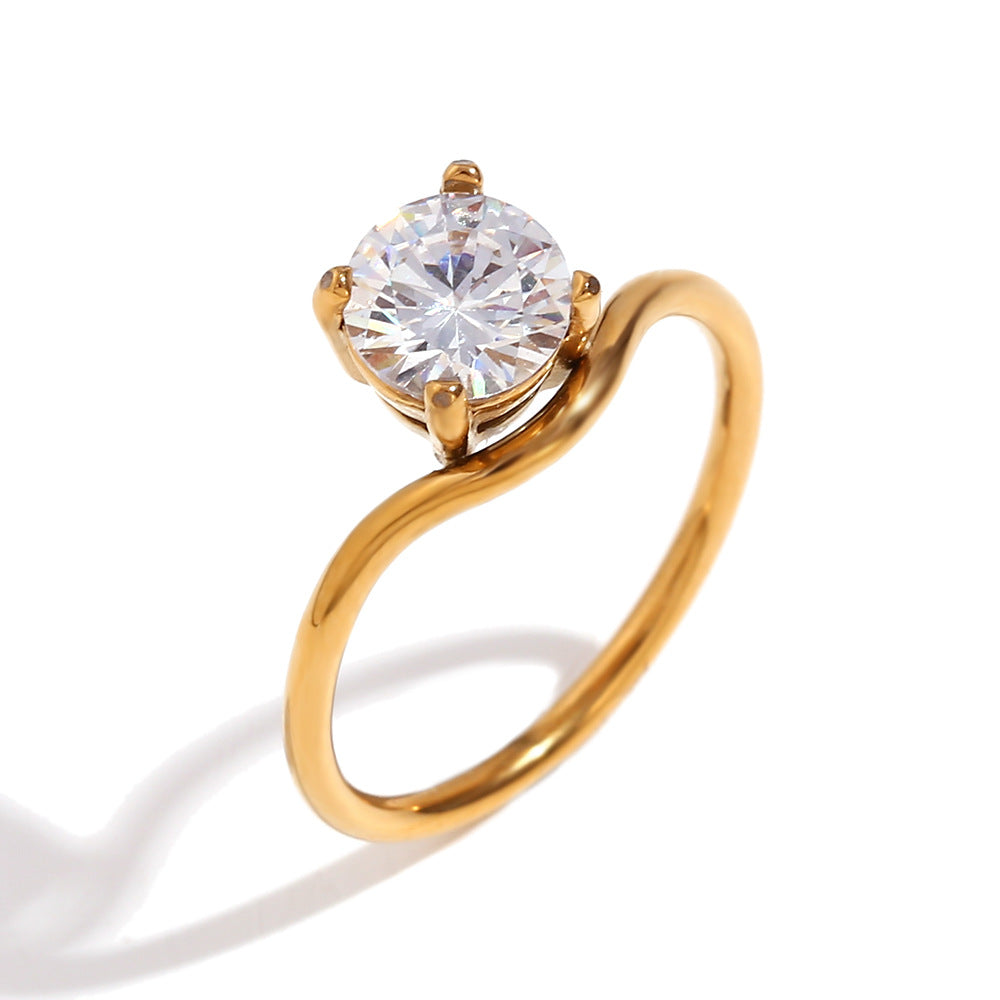 Wholesale Geometric Wave Ring Stainless Steel Gold Zircon Ring Fashion Jewelry Accessory Gift Boutique Resale