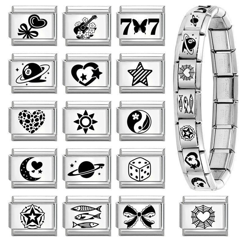 Wholesale 9mm Italian Charm Starter Bracelets DIY Black and white Creative Stainless Steel Composable Bracelet