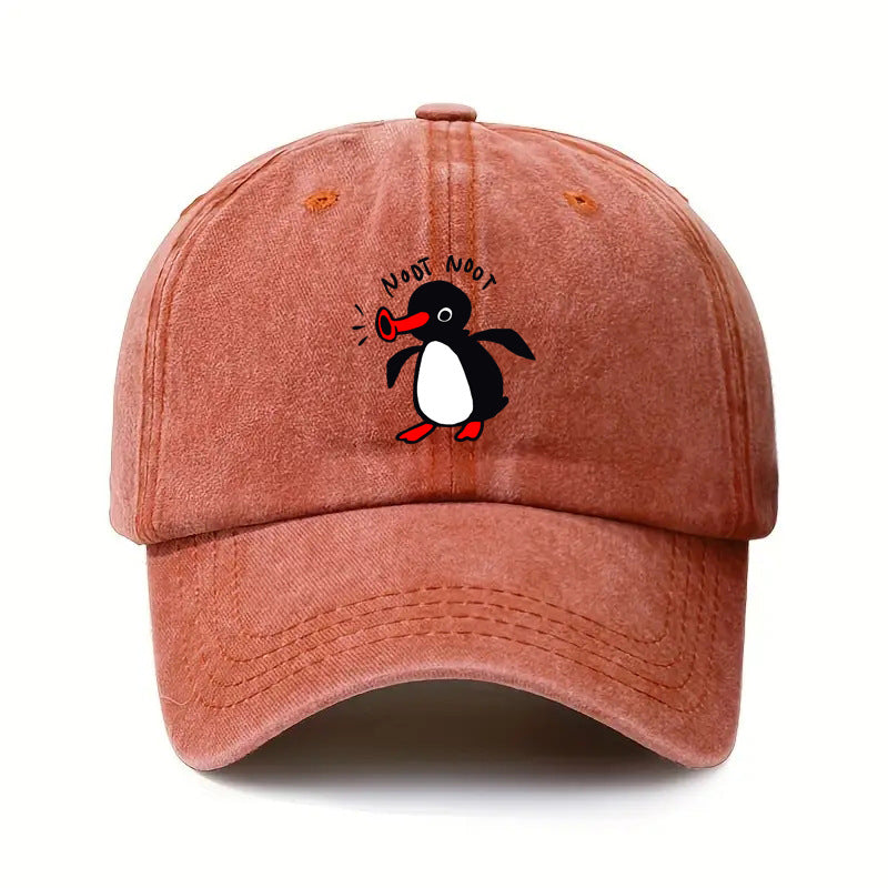 Wholesale  Curved Brim Washed Cotton Cartoon Print Penguin Baseball Cap