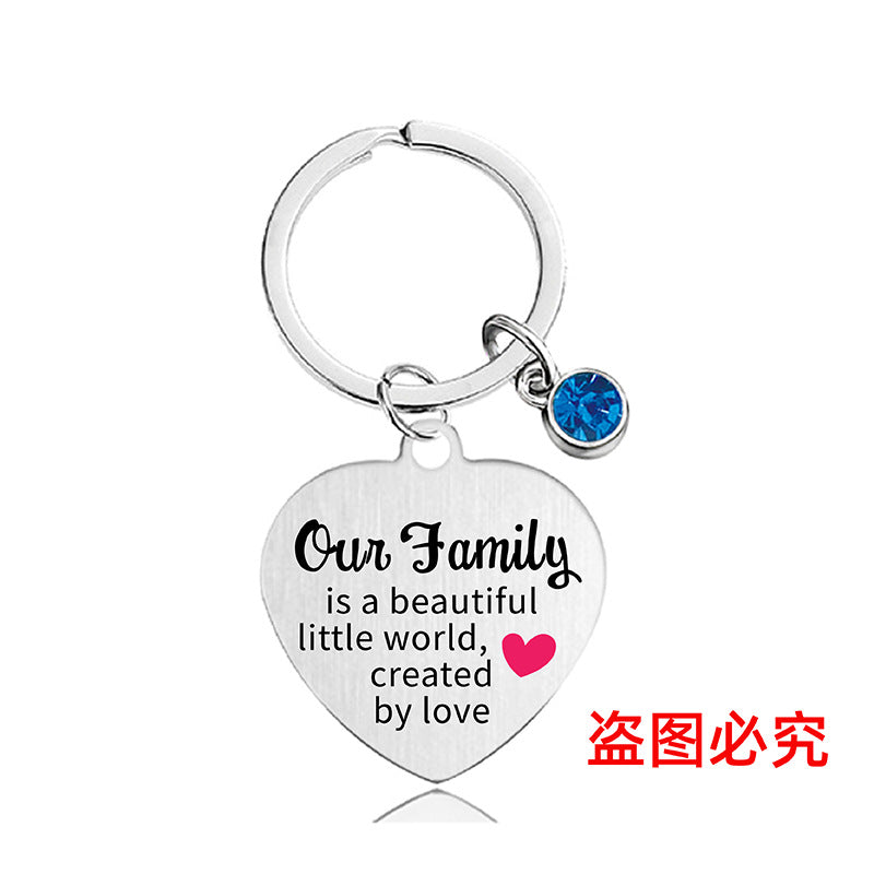 Wholesale Color Printed Blue Diamond Family Affection Inspirational Gift Metal Keychain Creative Keychain ACC-KC-Ganggu022