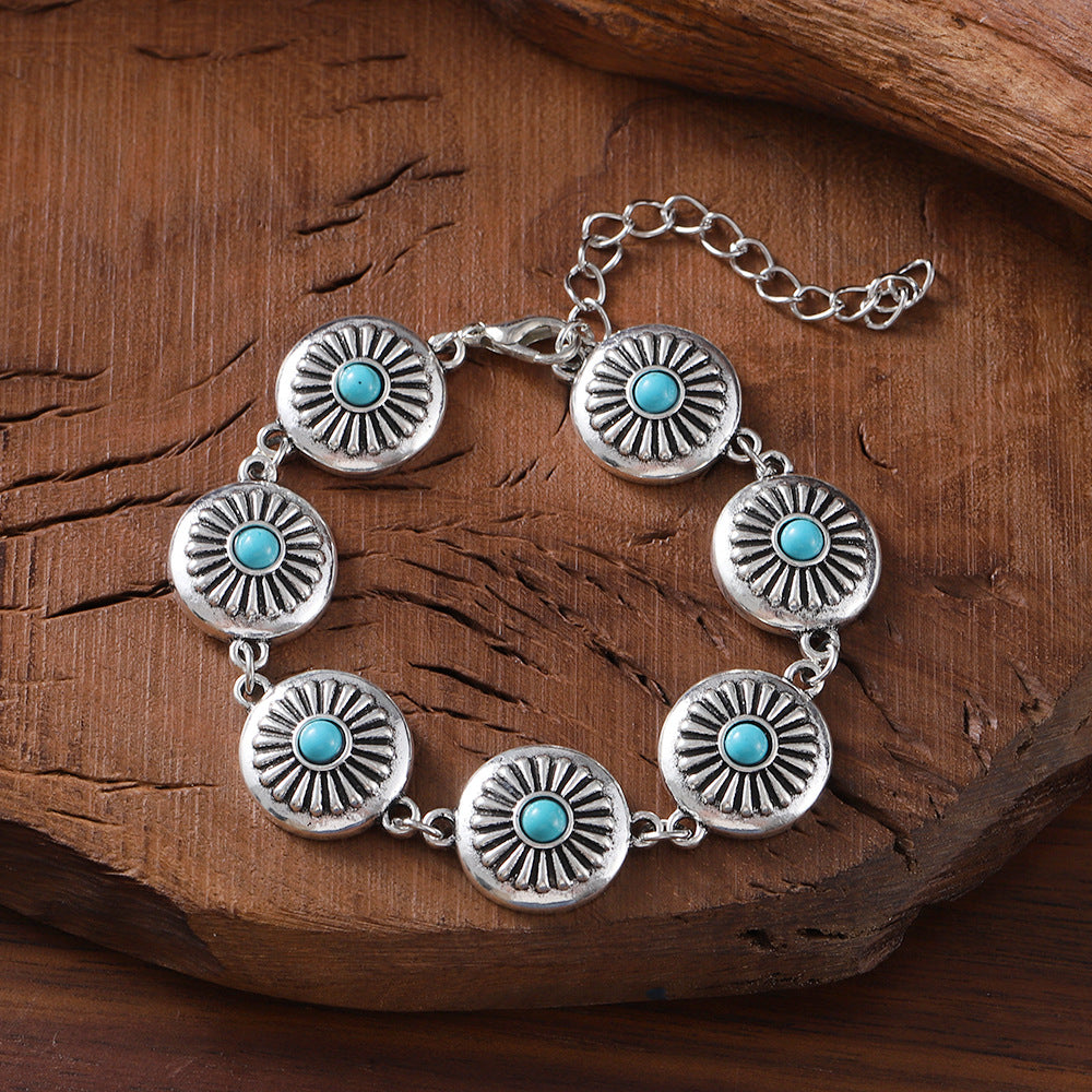 Wholesale  vintage inlaid turquoise pumpkin flower earrings bracelet