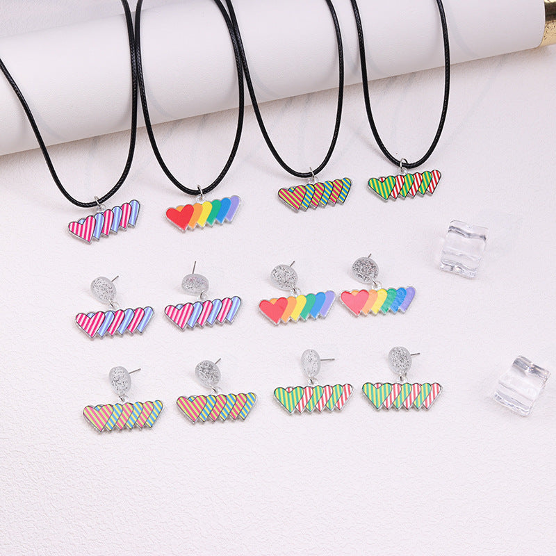 Wholesale Rainbow LGBT Pride Month Twill Love Heart Acrylic Earrings ACC-ES-DA013