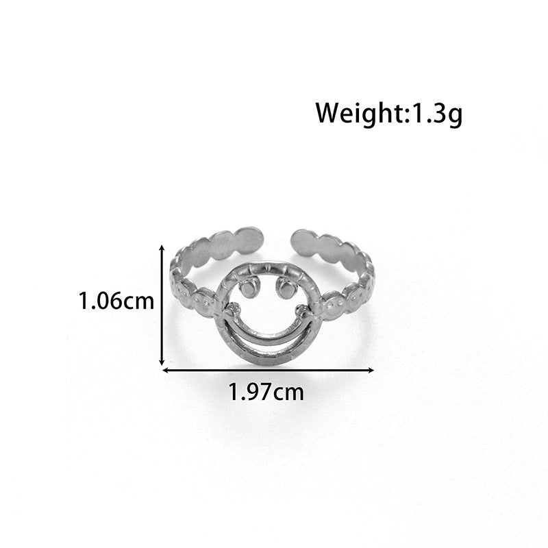Wholesale  metallic  leaves smiley face  simple style opening adjustable titanium steel ring
