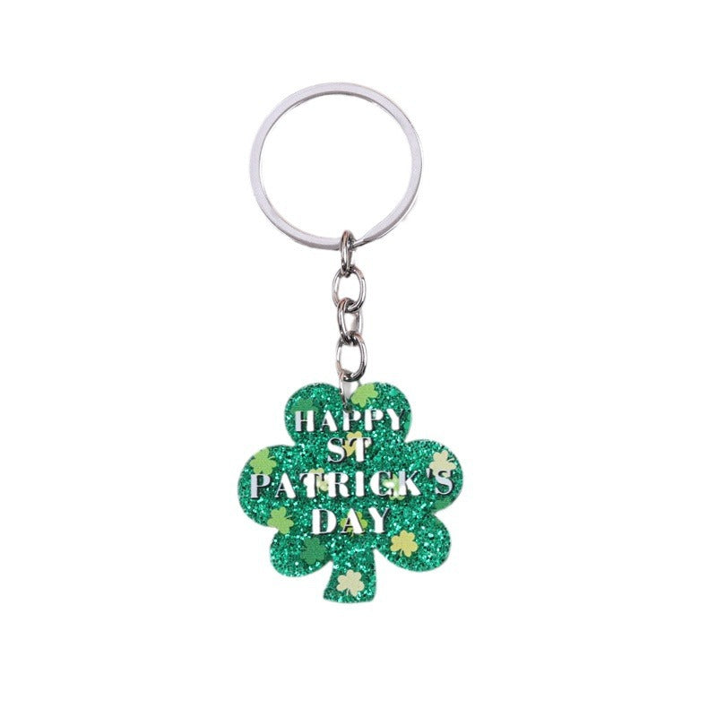 Wholesale St.Patrick Fine Flash Clover Acrylic  Creative Hollow Water Drop Hanging Jewelry Keychain