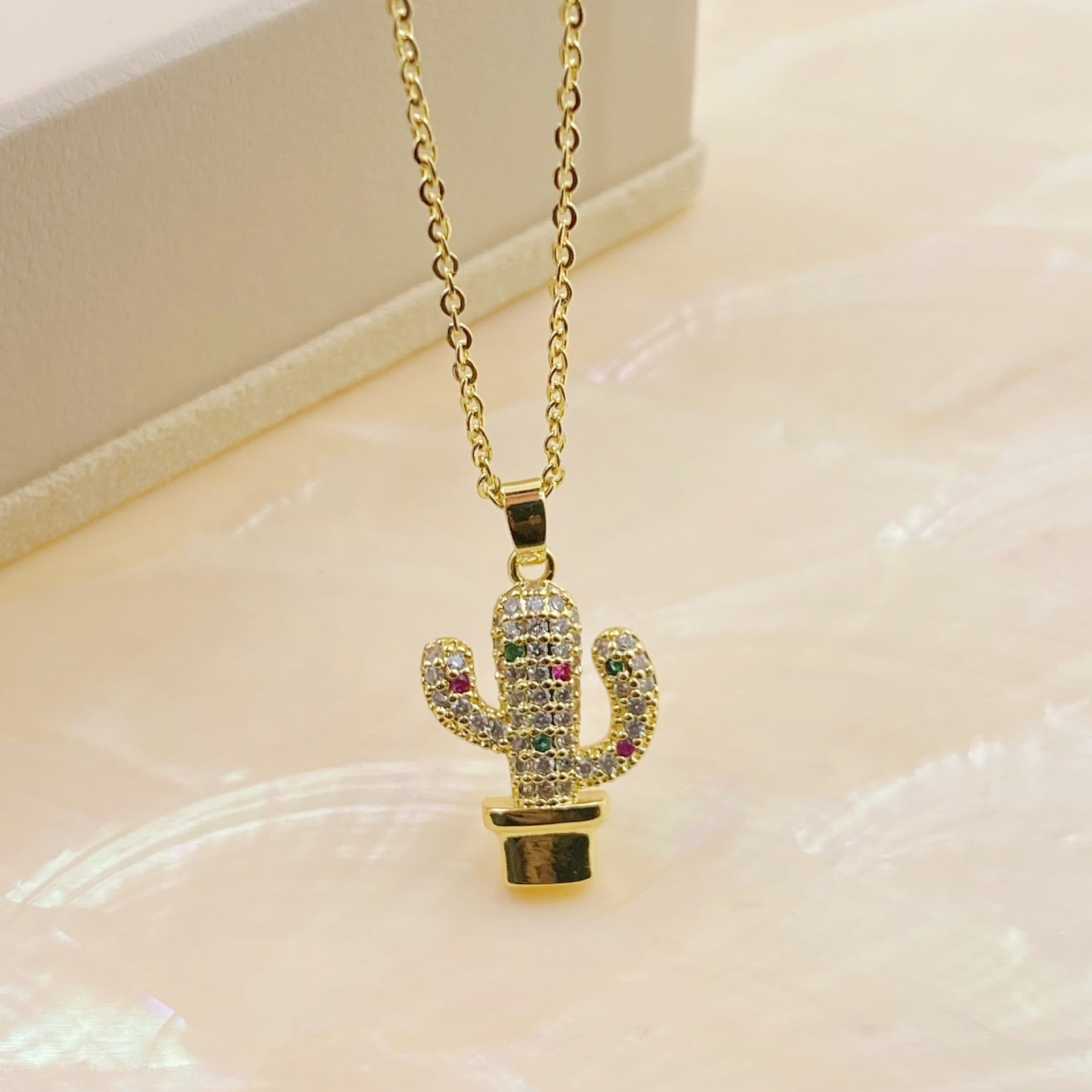 Wholesale Diamond Cactus Pendant Necklace