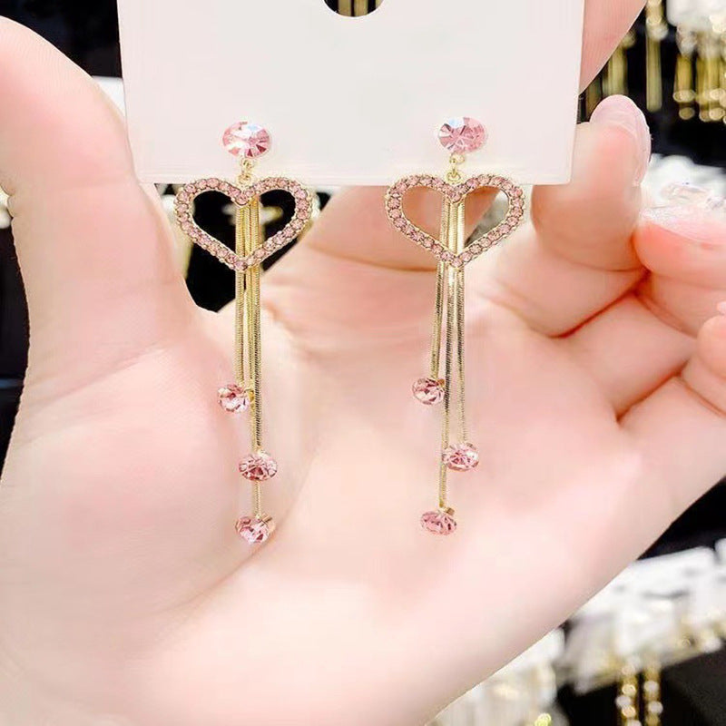 Wholesale Diamond Love Tassel Earrings Heart Shaped Earrings ACC-ES-Huzhe003