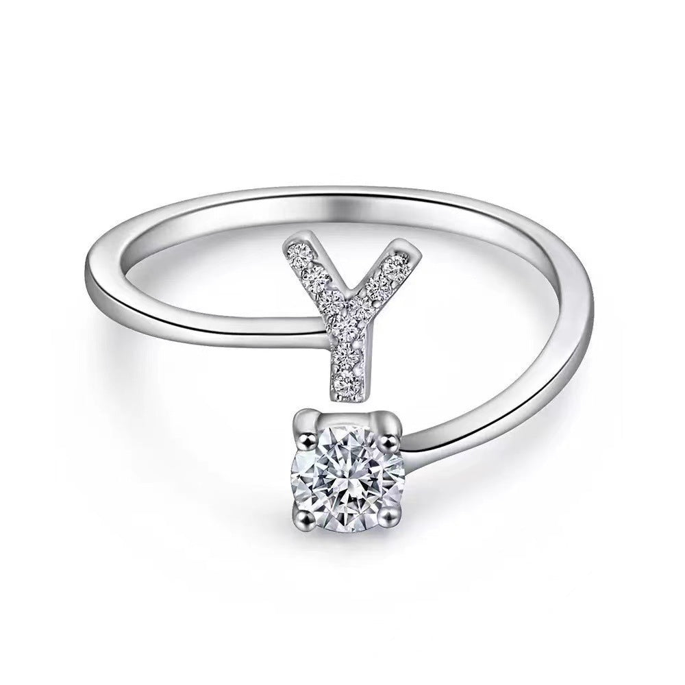 Wholesale Chic Adjustable Letter Ring For Women 26 English Letters Zinc Alloy Electroplated Jewelry Accessory Boutique Resale