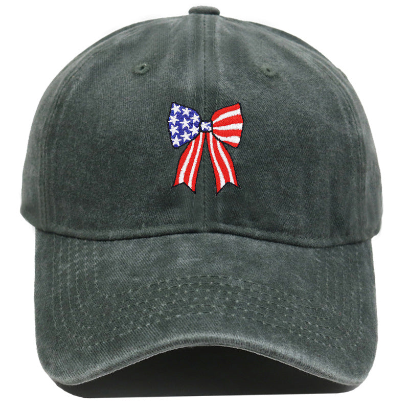 Wholesale American Independence Day flag  bow embroidered baseball cap