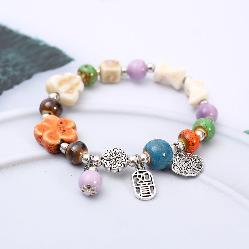 Wholesale Rainbow Cat Paw Ceramic Bead Bracelet,  Trendy Gift for Students,  Handmade Fashion Accessory