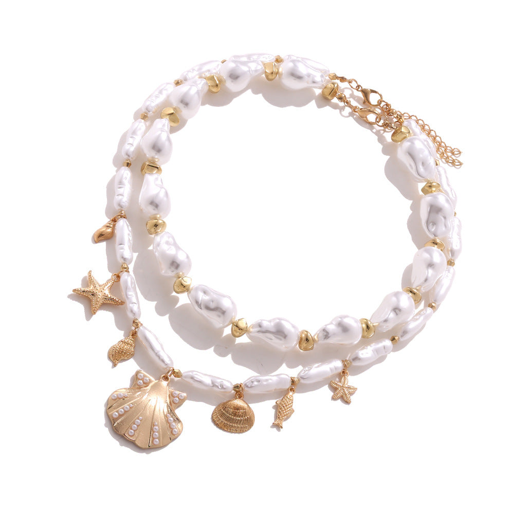 Wholesale Light Luxury Style Handmade Baroque  Pearl Shell Necklace