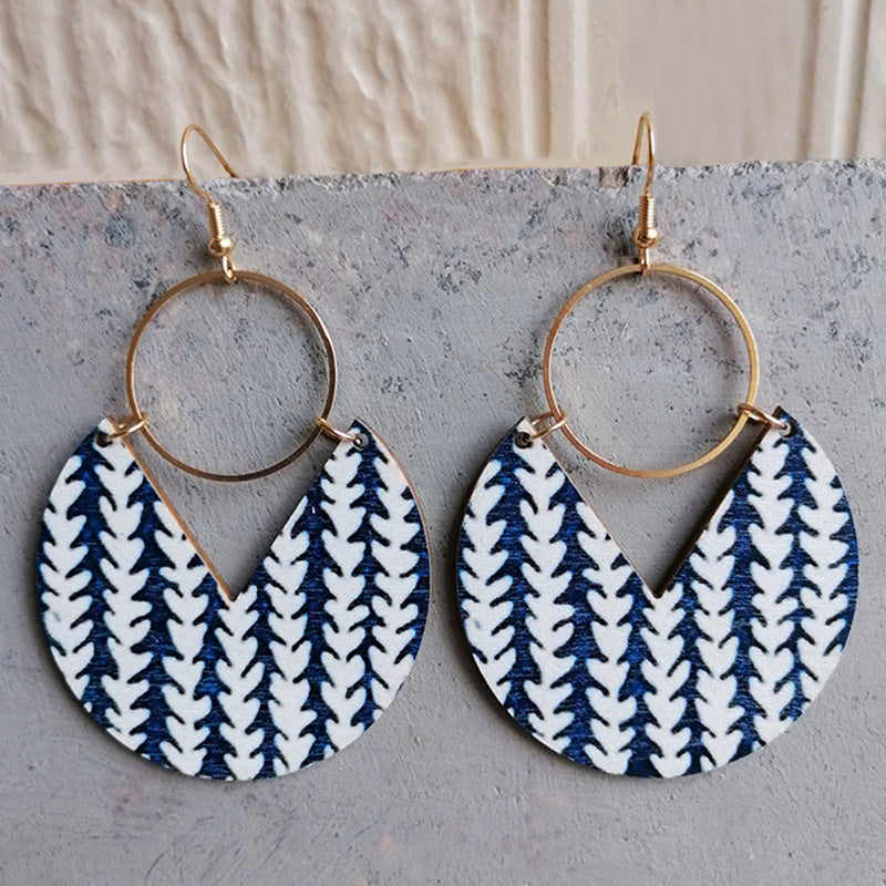 Wholesale  Blue Dye Printed Earrings Bohemian Earrings