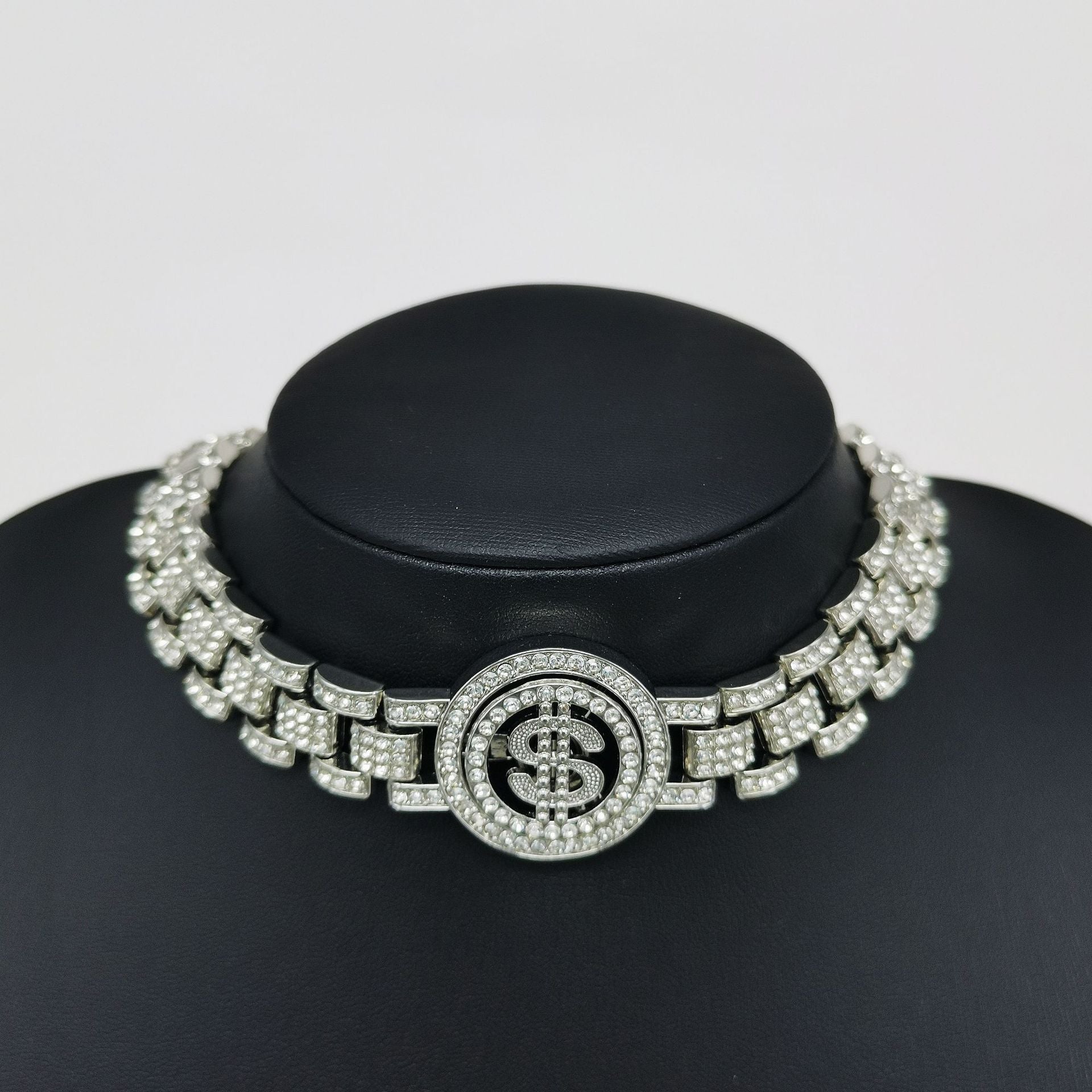 Wholesale Gold Alloy Cuban Chain Necklace Rhinestone US Dollar Pendant Hip Hop Style Unisex Fashion Accessory