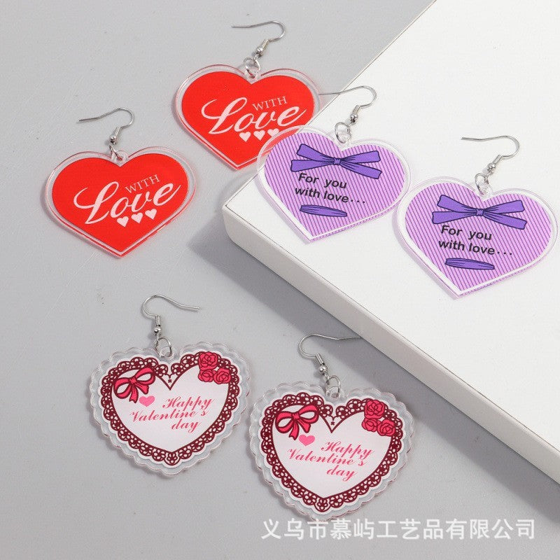 Wholesale Valentine' s Day Acrylic Heart Letter Earrings