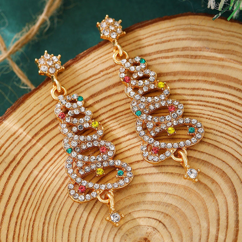 Wholesale color diamond Christmas snowflake Christmas hat earrings