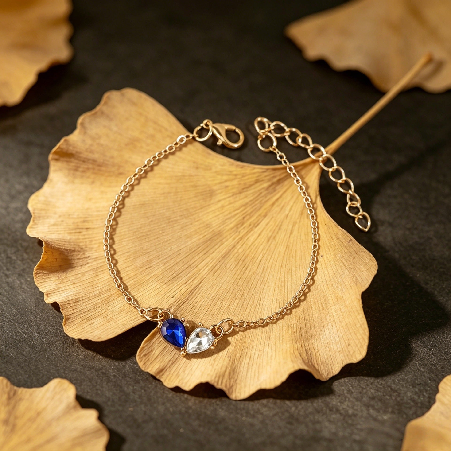 Wholesale Women S Gold Tone Drop Stone Bracelet Blue White Mix Trendy Jewelry Accessory Gift