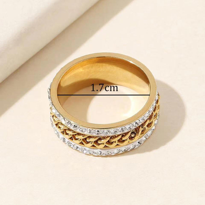 Wholesale Titanium Steel Ring Two Row Diamond Chain Stainless Steel Ring ACC-RS-ZhongQi008