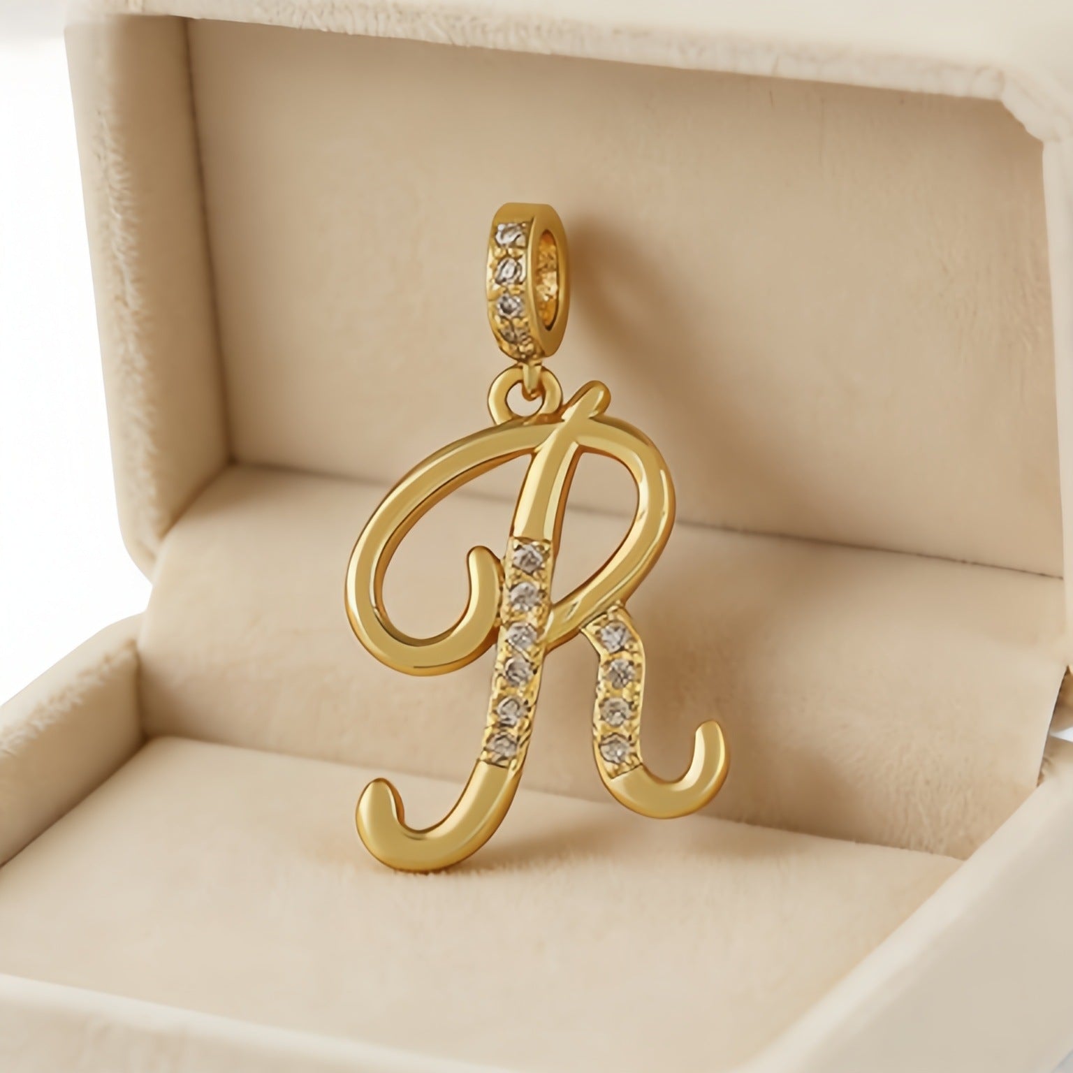 Wholesale Gold Plated Copper Letter Pendant with Zircon,  Pan Style DIY Necklace Accessory
