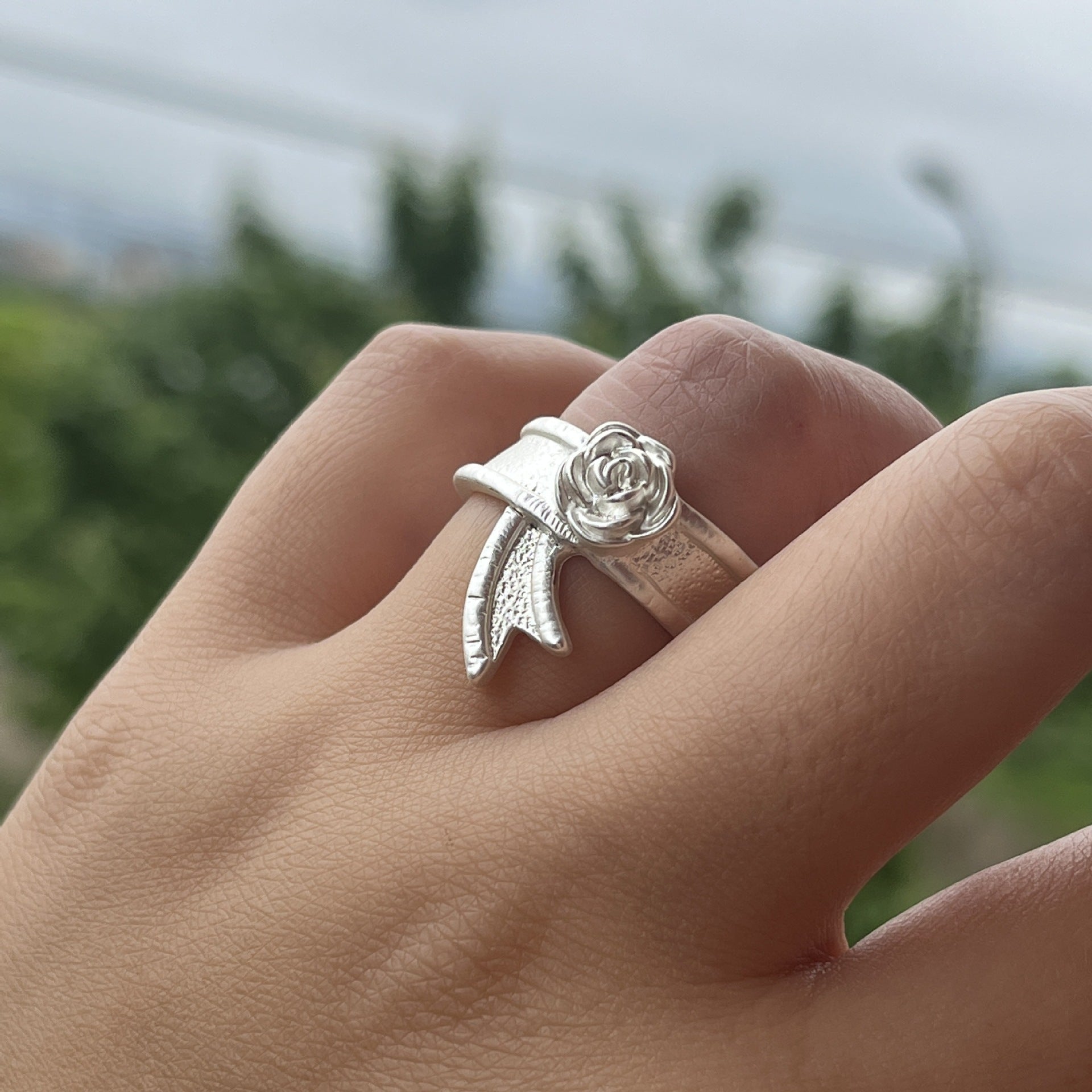 Wholesale  Stereo Rose Ribbon Open Ring