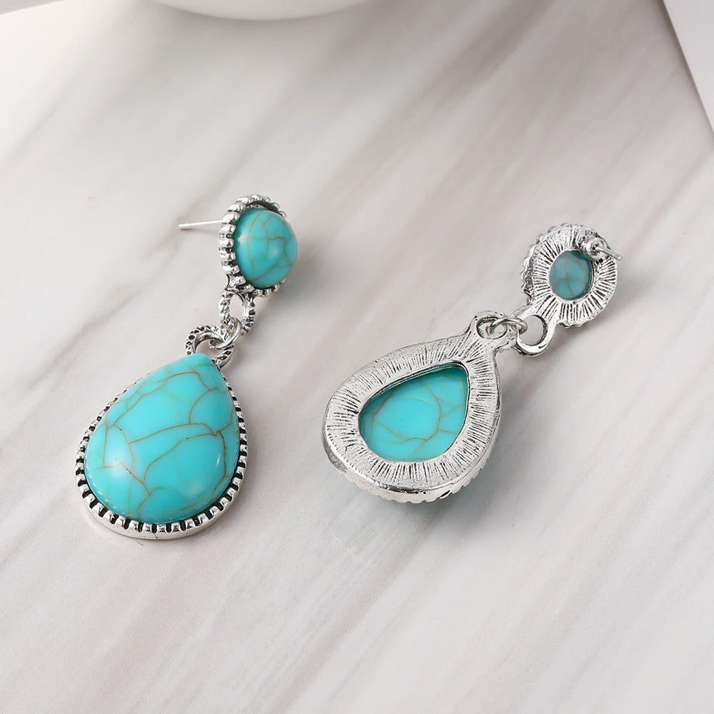 Wholesale Bohemian Turquoise Drop Earrings Alloy Electroplated Jewelry Accessory for Party