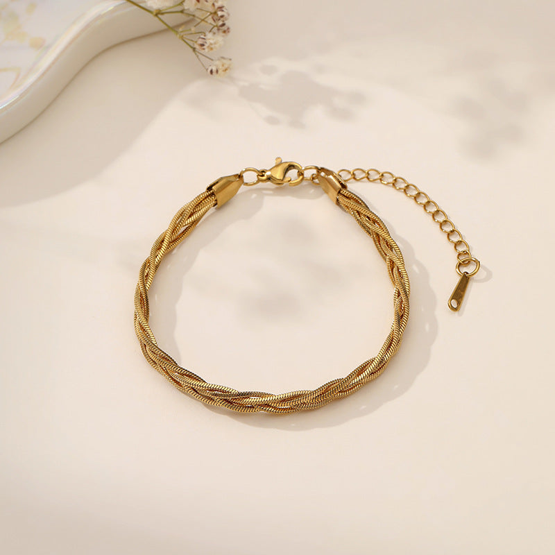 Wholesale Titanium Steel Snake Bone Chain Woven Three-Color  Bracelet Fashion Accessory