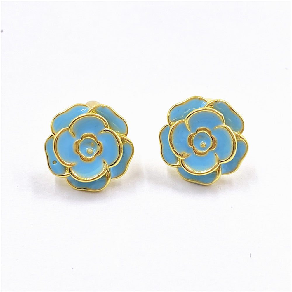Wholesale Gold-Plated Oil-Drip Rose Earrings
