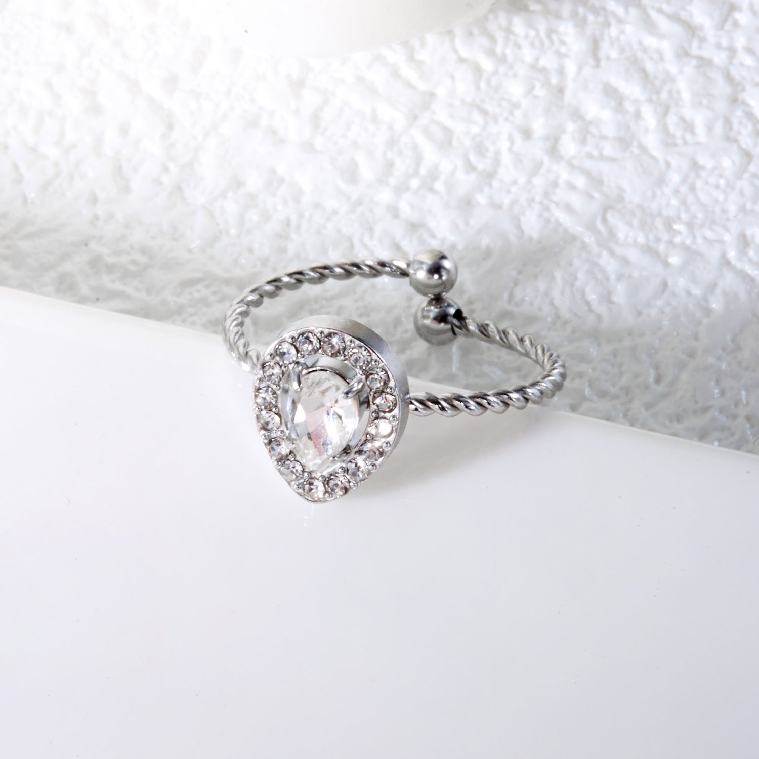 Wholesale Stainless Steel Square Dot Diamond Adjustable Ring