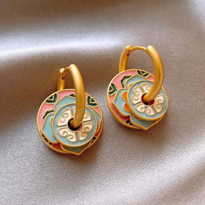 Wholesale Alloy Enamel Double Layer Flower Earrings French Palace Retro Pearl Design Fashion Accessory