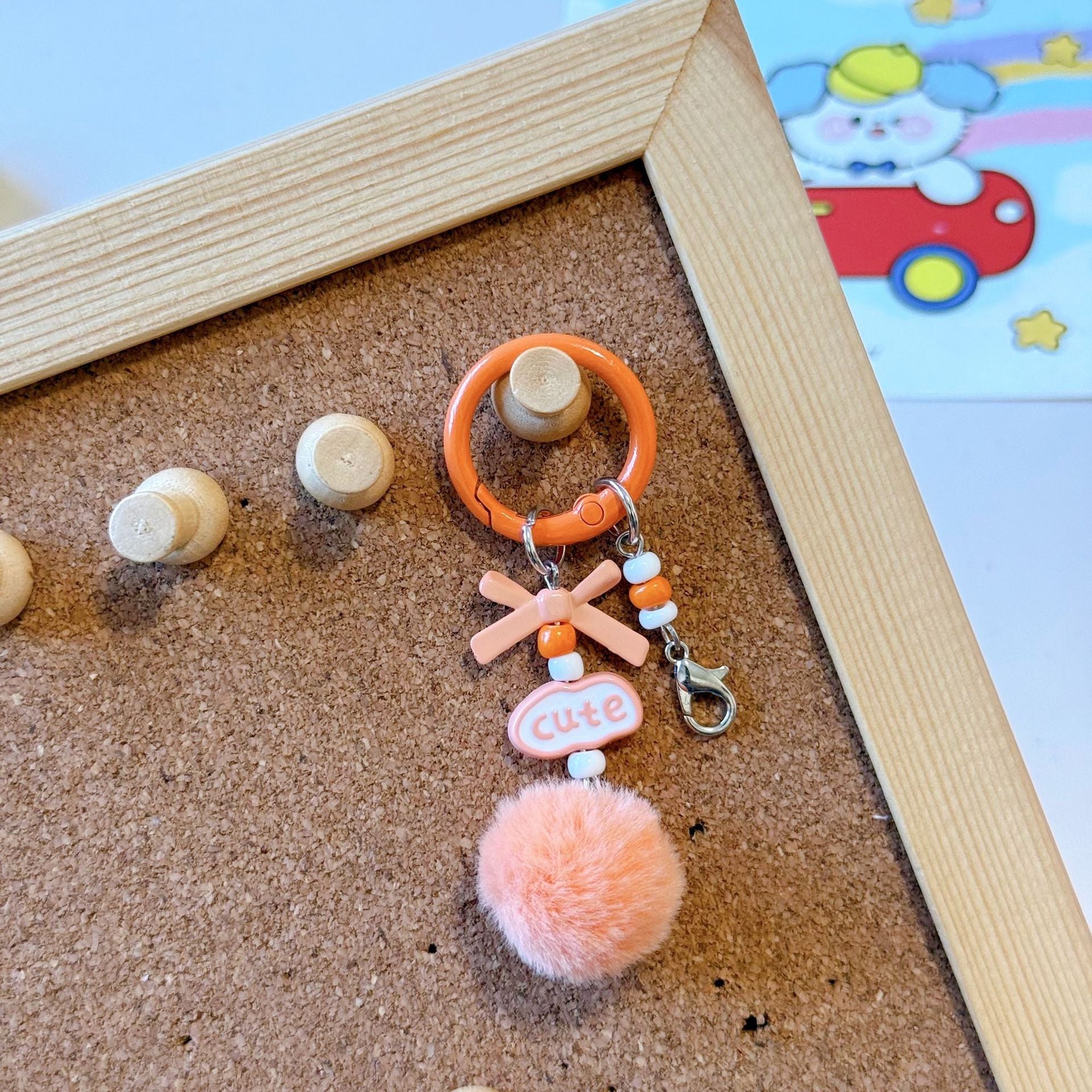 Wholesale Stylish DIY Cute Keychain Craft Kit Metal Lobster Clasps Beads Pom Poms Bows For Bag Charm Car Key Accessory Boutique Resale