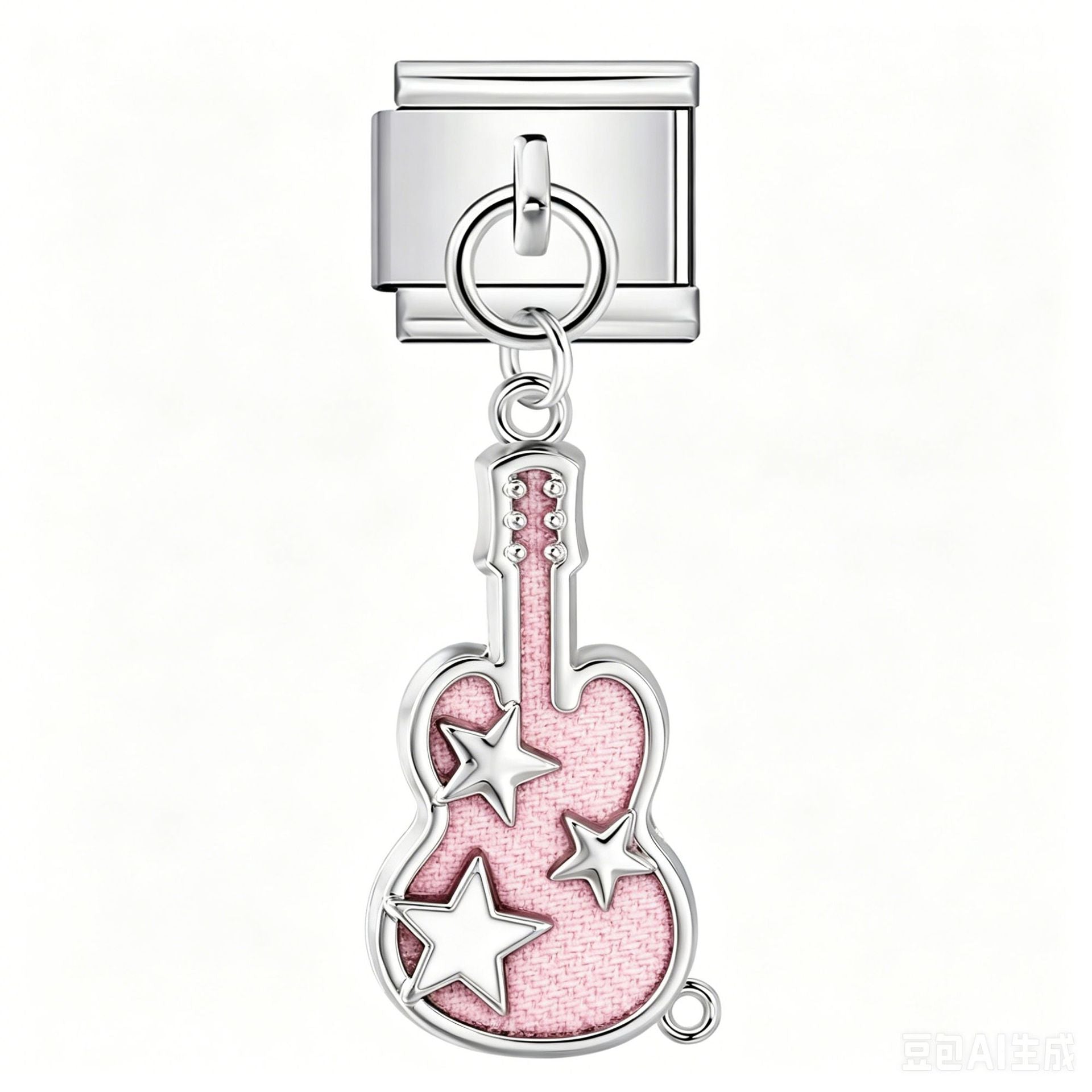 Wholesale Stainless Steel Italian Style Modular Bracelet with Pink Pendant and Elastic Band - Fashion Accessory